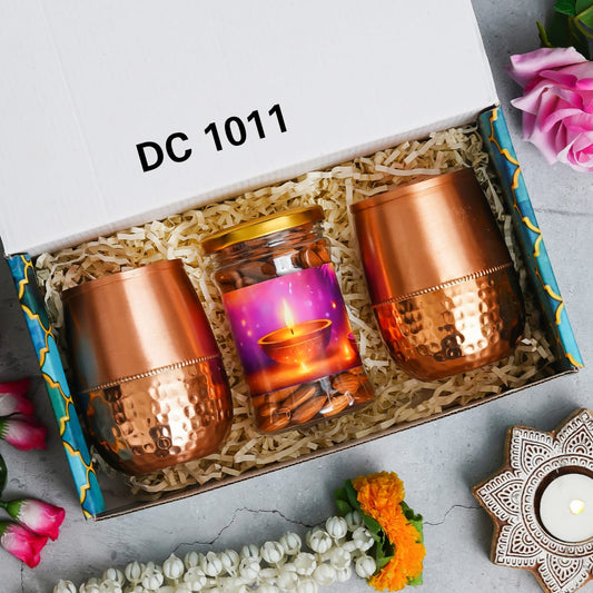 Copper Glass & Dry Fruit Jar Gift Set with Sticker Branding