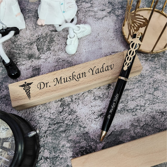 Customized Doctor/ CA / Advocate Pen With wooden Box Combo With Name Print