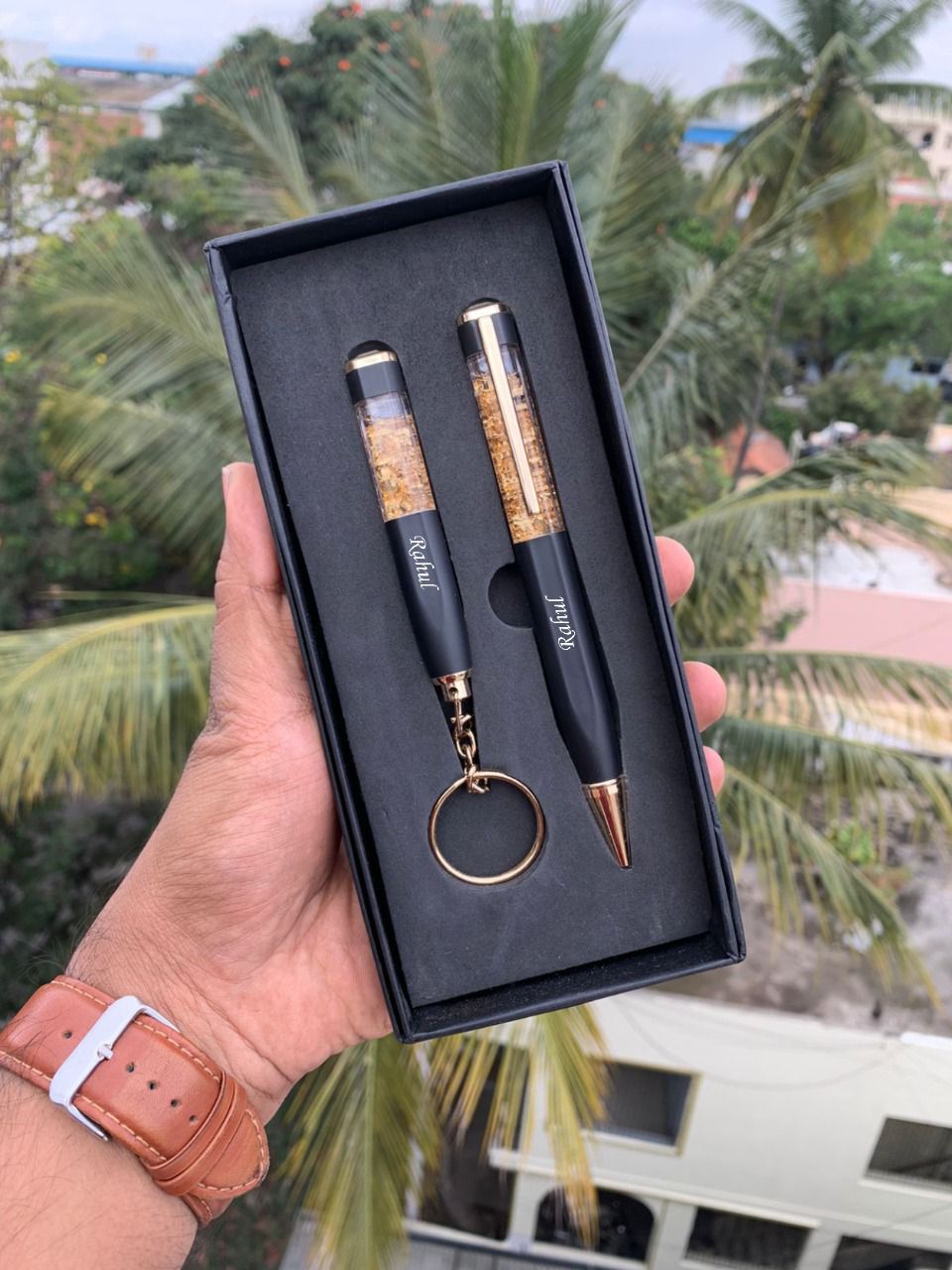 Gold Flake Pen Keychain Combo